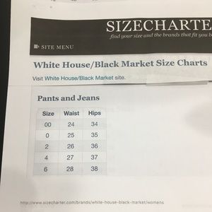 White House Black Market Pants Size Chart